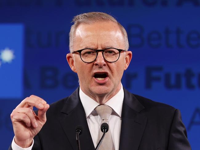 PERTH, AUSTRALIA - MAY 01: Federal Opposition leader Anthony Albanese speaks during the Labor Party election campaign launch at Optus Stadium on May 01, 2022 in Perth, Australia. The Australian election will be held on May 21, 2022. (Photo by Paul Kane/Getty Images)