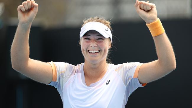 Olivia Gadecki celebrates her shock first round win. Picture: David Caird