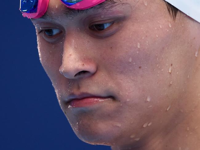 KAZAN, RUSSIA - AUGUST 08: Yang Sun of China looks on in the Men's 1500m Freestyle heats on day fifteen of the 16th FINA World Championships at the Kazan Arena on August 8, 2015 in Kazan, Russia. (Photo by Matthias Hangst/Getty Images)