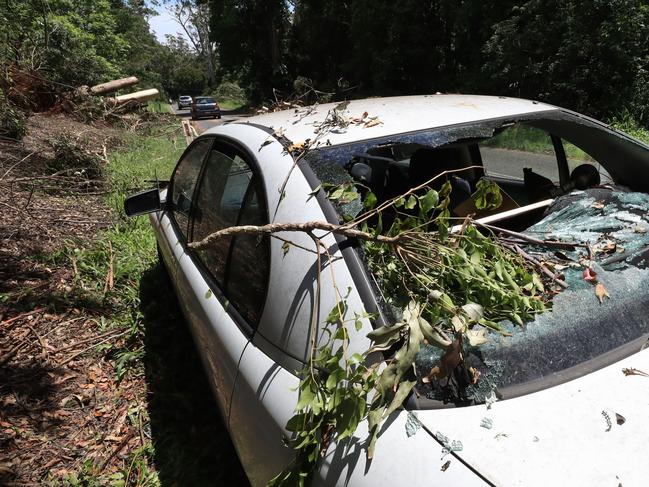 Multiple vehicle were damaged at Eagle Heights, Mt Tambourine after a massive storm swept through Christmas last year causing trees and power lines to fall. Picture: Scott Powick