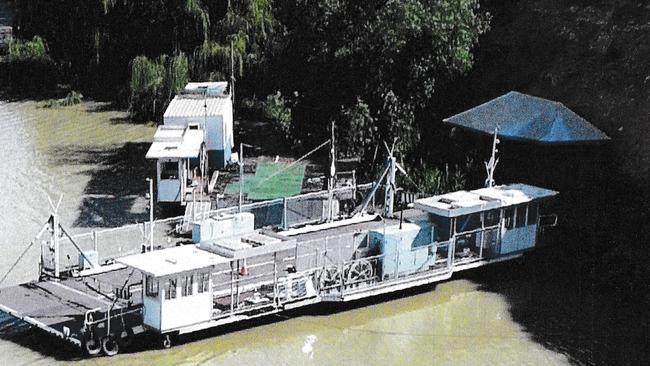 The Plover ferry that sank in the Murray River at the back of Dallas Wilsden's property in 2022. It will not be recovered because DIT cannot establish ownership. Picture: Supplied