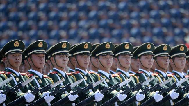 Chinese soldiers marching in formation during a military parade in Tiananmen Square in Beijing on September 3, 2015, to mark the 70th anniversary of victory over Japan and the end of World War II.  Picture: AFP PHOTO / POOL / WANG Zhao