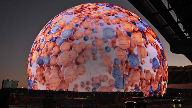 The MSG Sphere, a new music entertainment arena, was lit up with basketballs to celebrate the 2023 NBA Summer League in Las Vegas, Nevada, in July. Picture: Patrick T. Fallon/AFP