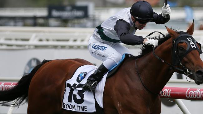 Boom Time sprints home in the Caulfield Cup. Picture: AAP Images