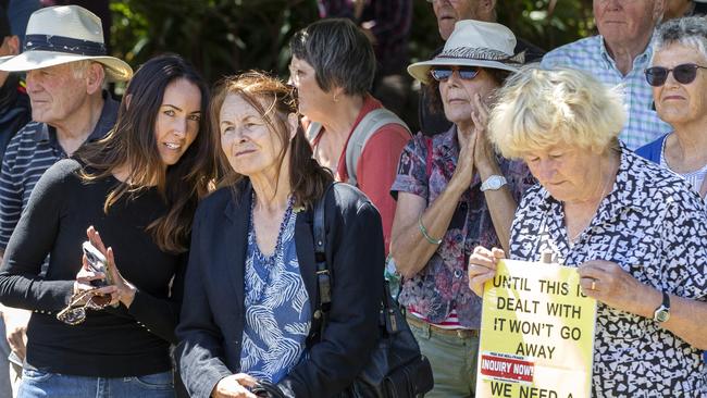 Sarah Bowles and her mother Sue Neill- Fraser at the Support Rally at Parliament lawns, Hobart. Picture: Chris Kidd