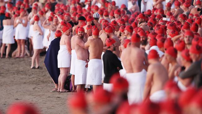 Nude Solstice swim as part of Dark Mofo 2021 at Long Beach Sandy Bay. Picture: Nikki Davis-Jones