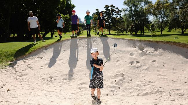 Jamie Armitage and friends at Moore Park Golf Club. Picture: Rohan Kelly