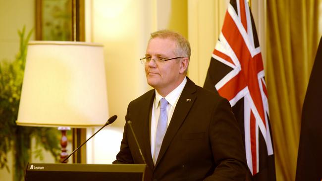 Then newly sworn-in Australian Prime Minister Scott Morrison speaking in August 2018. Picture: Martin Ollman/Getty Images