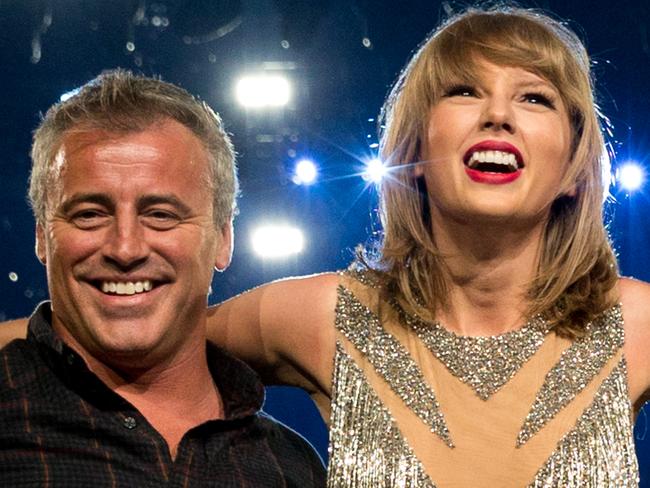 LOS ANGELES, CA - AUGUST 22: (L-R) Actor Matt Leblanc, singer-songwriter Taylor Swift, comedian Chris Rock and actor Sean O'Pry perform onstage during Taylor Swift The 1989 World Tour Live In Los Angeles at Staples Center on August 22, 2015 in Los Angeles, California. (Photo by Christopher Polk/Getty Images for TAS)