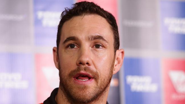 Former Greater Western Sydney ruckman Shane Mumford’s return to the AFL as a player is complicated by the league integrity unit investigating allegations of illicit drug use by the premiership player in 2015. Picture: Brett Costello