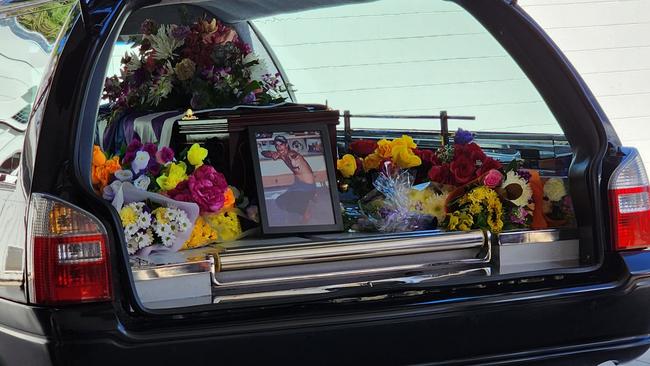 Warren Eaton was farewelled by family and friends at Cairns Funeral Directors on Friday morning. Picture: Sandhya Ram