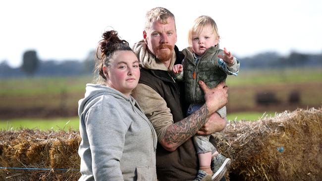 Tamika and Ashley with their son Lawson. Picture: David Caird