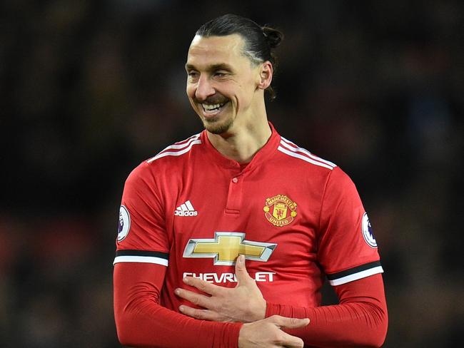 Manchester United's Swedish striker Zlatan Ibrahimovic reacts during the English Premier League football match between Manchester United and Newcastle at Old Trafford in Manchester, north west England, on November 18, 2017. / AFP PHOTO / Oli SCARFF / RESTRICTED TO EDITORIAL USE. No use with unauthorized audio, video, data, fixture lists, club/league logos or 'live' services. Online in-match use limited to 75 images, no video emulation. No use in betting, games or single club/league/player publications.  /