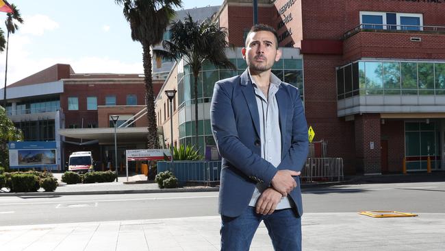 Western Sydney Leadership Dialogue Director, Adam Leto, outside Liverpool Hospital. Mr Leto has made a submission into the future of South West Sydney Local Health District – calling for a new hospital in the city's south. Picture: Richard Dobson