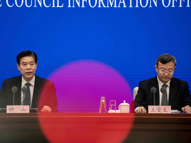 China's Trade Minister Zhong Shan and China's Commerce Vice Minister Wang Shouwen have cracked down on Aussie products. Picture: NICOLAS ASFOURI / AFP