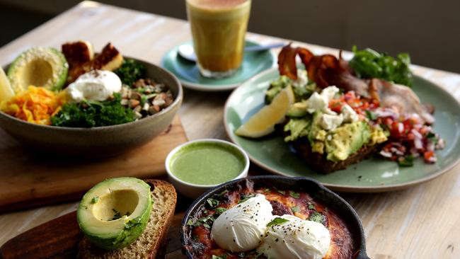 Healthy eating: Mexican baked eggs, Nourish bowl, smashed avocado on toast with a turmeric latte. Heights