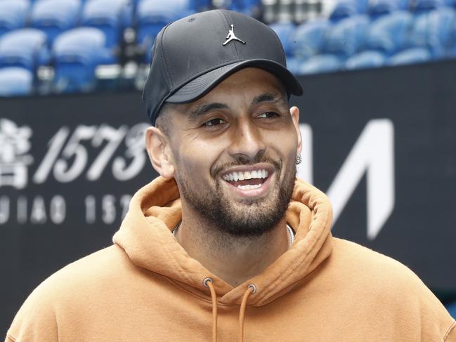 MELBOURNE, AUSTRALIA - JANUARY 12: Nick Kyrgios speaks to the media during a South East Melbourne Phoenix NBL media opportunity at Rod Laver Arena on January 12, 2023 in Melbourne, Australia. (Photo by Darrian Traynor/Getty Images)