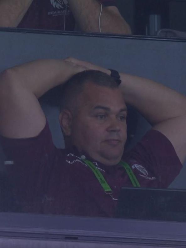 Anthony Seibold was a stressed man in the coaches box. Picture: Fox League