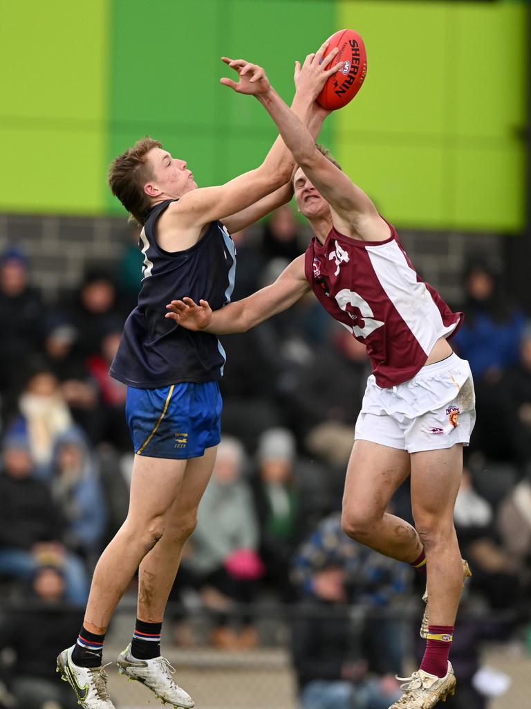 Logan Morris was a force in the air. Picture: Morgan Hancock/AFL Photos/via Getty Images