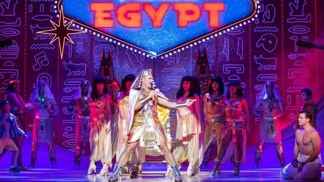 Shane Crawford (centre) as the Pharaoh in Joseph and the Amazing Technicolor Dreamcoat.