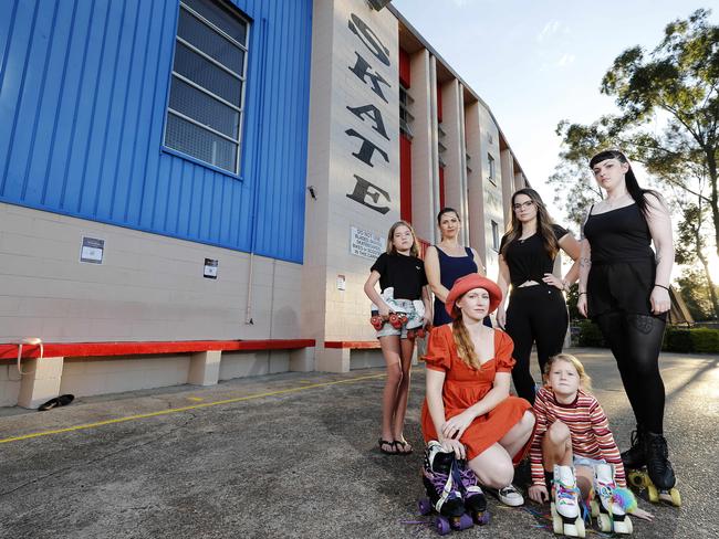 Cairah Cox, 11, Helen Brown, Brittany ONeill, Meredith Dixon, Amanda Barclay and Caitlin Barclay, 7, pictured outside Stafford Skate Centre. Picture: Josh Woning