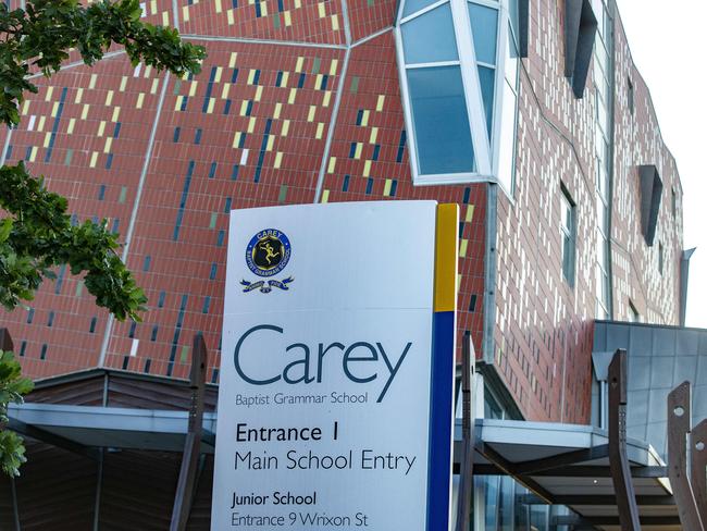 The coronavirus has shut its first school in Victoria, Carey Baptist Grammar School. Picture: Sarah Matray