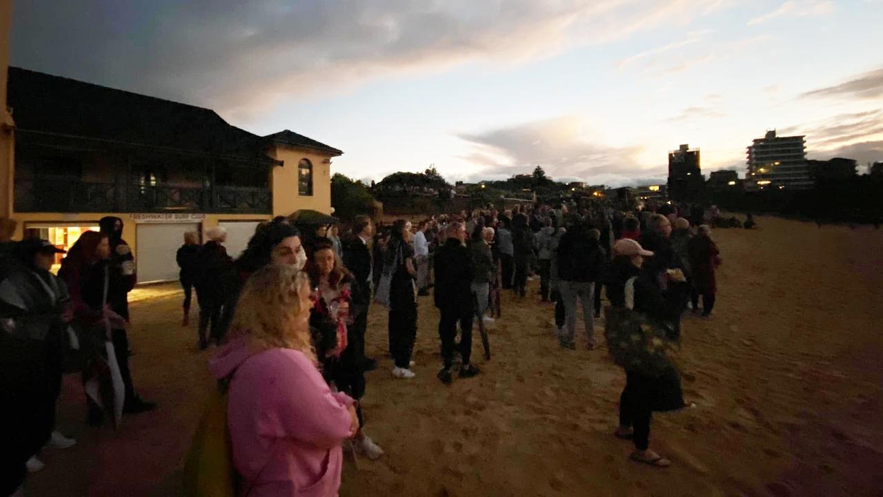 Erin’s loved ones paid tribute with a sunrise memorial at Freshwater Beach on Wednesday. Picture: John Vaccaro/Facebook