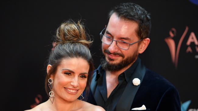 Ada Nicodemou and Adam Rigby at the 2019 AACTA Awards at the Star in Sydney. Picture: AAP