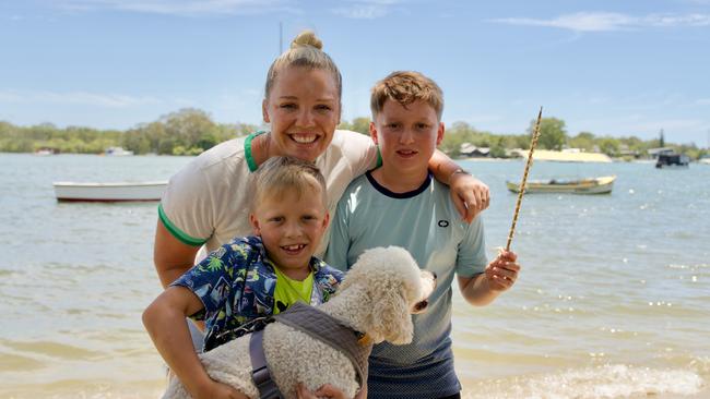 Rebecca Bateman, Franklin Green, 8, Tommy Green 11, at the Noosa Australia Day Festival at Lions Park Gympie Terrace Noosaville, on January 26, 2023. Picture: Katrina Lezaic