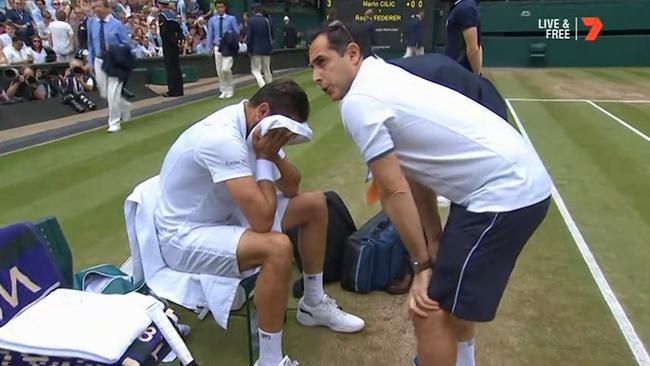 Marin Cilic broke down midway through the second set. Pic: Seven