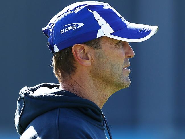 SYDNEY, AUSTRALIA - MAY 18:  Bulldogs interim head coach Michael Potter looks on during a Canterbury Bulldogs NRL training session at Belmore Sports Ground on May 18, 2022 in Sydney, Australia. (Photo by Matt King/Getty Images)