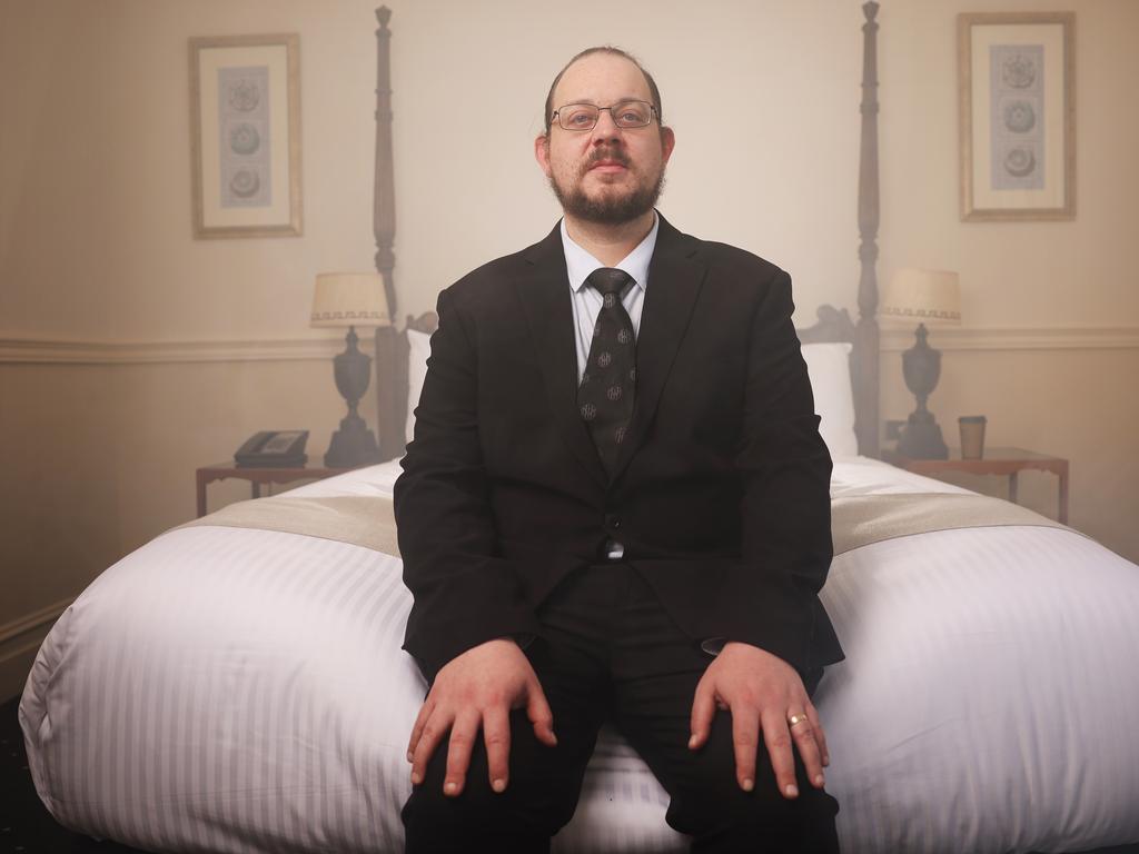 Former Hydro Majestic duty manager James Shipton in the hotel’s Room 311, which is believed to be haunted. Picture: Rohan Kelly