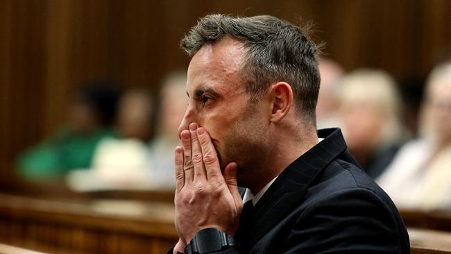 South African Paralympian Oscar Pistorius during the third day of his hearing at the Pretoria High Court for sentencing procedures in his murder trial in Pretoria on June 15, 2016. (Photo by Alon Skuy / POOL / AFP)