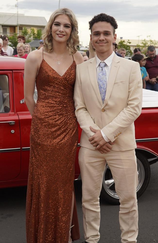 Karly McConnell and Brayden Harvey arriving at the 2023 Kingaroy State High School formal.