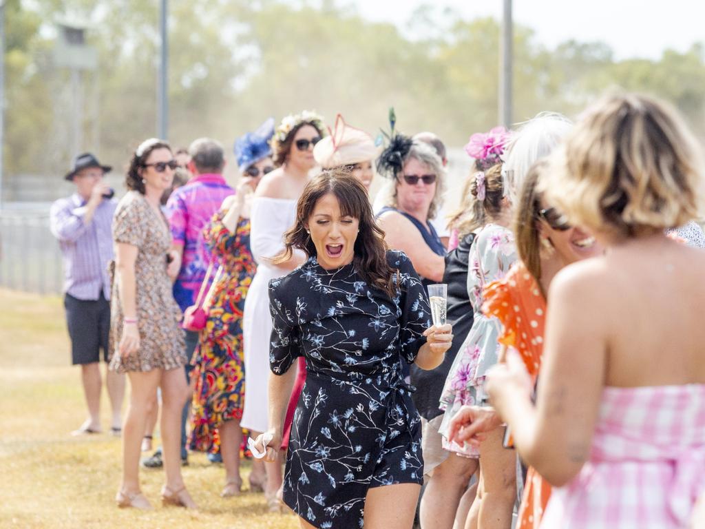 Local celebrating Steph Glover won BIG on a race at Ladies Day 2022. Picture: Floss Adams.