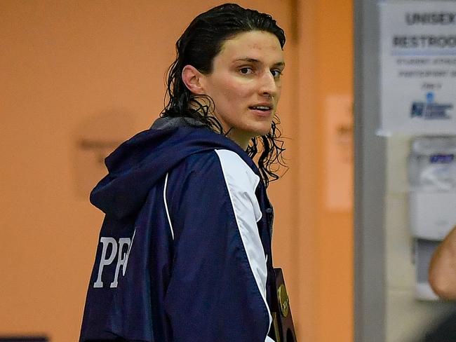 ATLANTA, GA - MARCH 18:  University of Pennsylvania swimmer Lia Thomas looks back after finishing fifth in the 200 Freestyle final during the NCAA Swimming and Diving Championships on March 18th, 2022 at the McAuley Aquatic Center in Atlanta Georgia.  (Photo by Rich von Biberstein/Icon Sportswire via Getty Images)