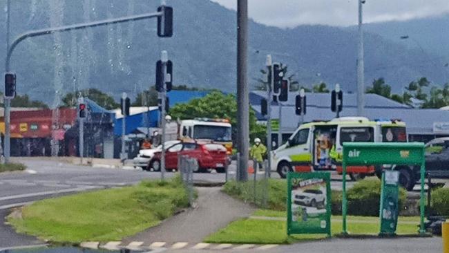 Newly released data from the Department of Transport and Main Roads has named the intersection of Florence Street and Mulgrave Road as the most dangerous in Queensland. A serious crash at the intersection attended by the Queensland Fire and Rescue Service and Queensland Ambulance. Picture: Brendan Radke