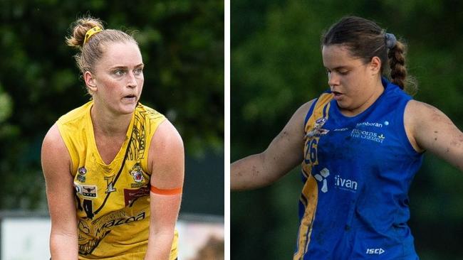 Gabrielle Deller for Nightcliff and Jessica Lloyd for Wanderers in the 2024-25 NTFL season.