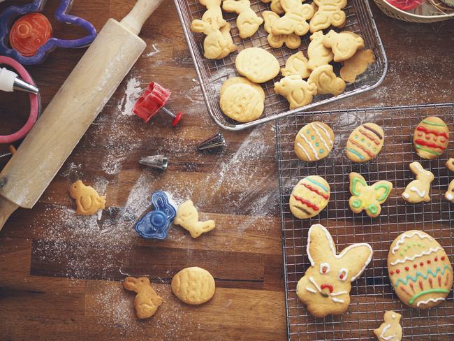 Decorating Easter cookies with icing.