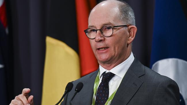 Chief medical officer Paul Kelly confirms Australia is in the midst of our third wave and recommends people wear masks when visiting elderly relatives. Picture: Martin Ollman/Getty Images