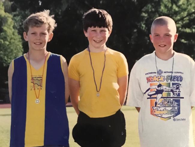 Joel Selwood, Jason Abbott and Nathan Jones in the state under-12 800m race. Picture: Supplied