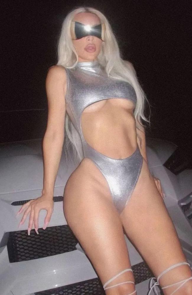 How Kim Kardashian rocked the skimpy silver look. Picture: kimkardashian/Instagram