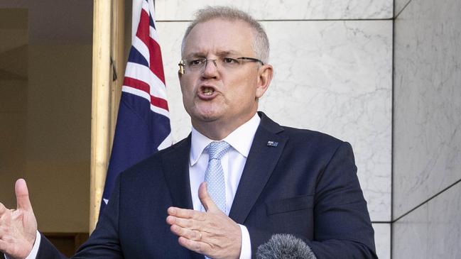 Prime Minister Scott Morrison speaks to the media in Canberra on Tuesday. Picture: Gary Ramage