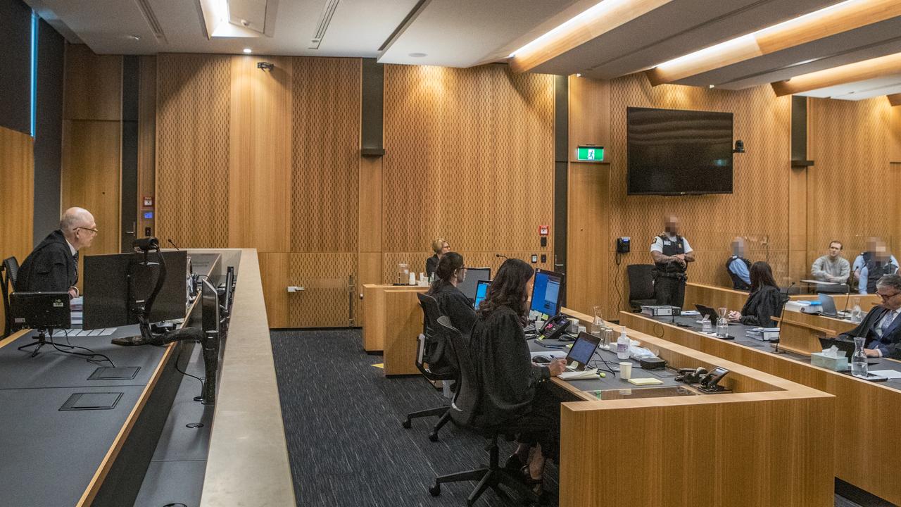 Justice Cameron Mander talks to Brenton Tarrant during his sentencing hearing. Picture: John Kirk-Anderson/Pool/Getty Images