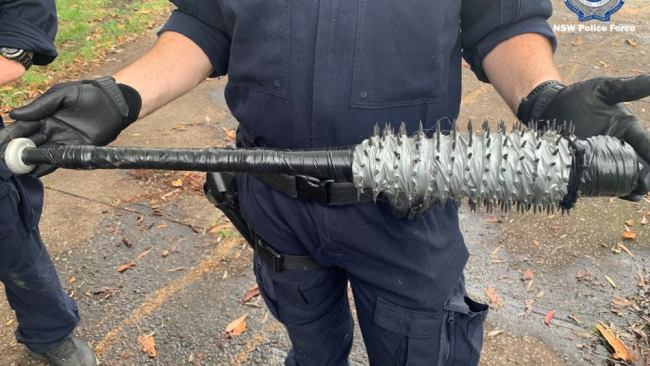 Officers from Strike Force Raptor have seized a mace from a home on the NSW central coast. Picture: Facebook/NSW Police