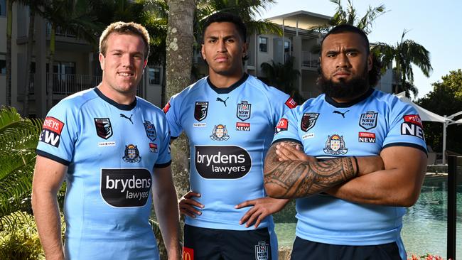 Jake Trbojevic, Jacob Saifiti and Junior Paulo will share the workload up front for the Blues. Picture: Grant Trouville/NSWRL