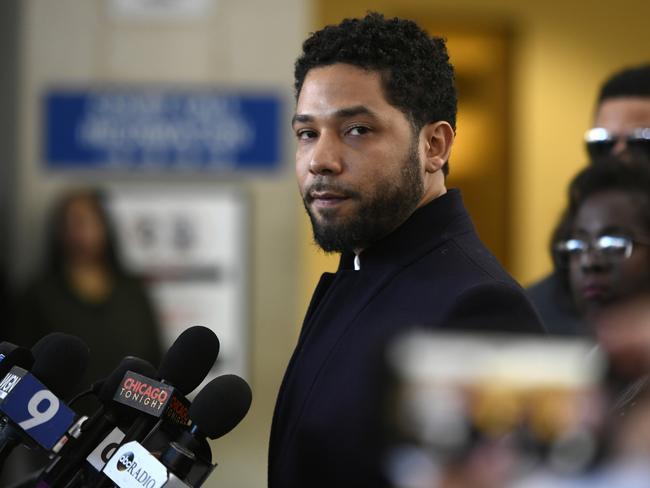 Jussie Smollett outside Cook County Court after his charges were dropped. Picture: AP Photo/Paul Beaty