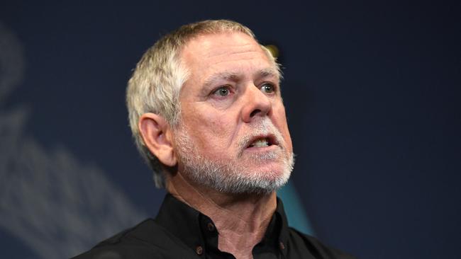 Robert Reed, husband of Linda Reed makes a statement during a press conference at Police Headquarters in Brisbane, Wednesday, August 22, 2018. (AAP Image/Dave Hunt)