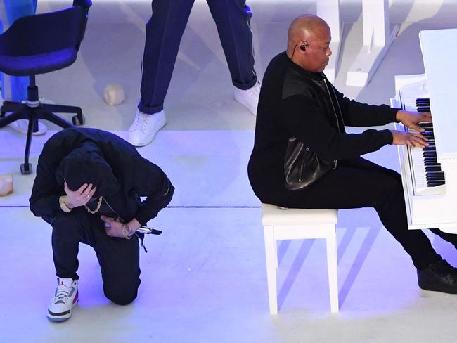 US rapper Eminem at the Super Bowl halftime show. Picture: AFP