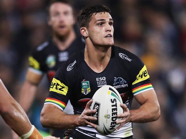 Penrith's Nathan Cleary during NRL match between the Penrith Panthers and St.George-Illawarra Dragons at Penrith Stadium. Picture. Phil Hillyard